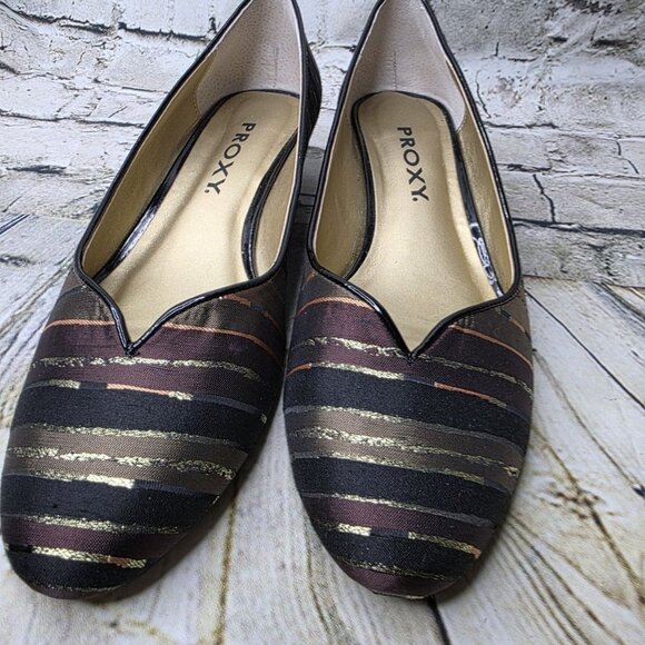 PROXY Black Brown Gold Womens Emastine Dress Wedge Heels Shoes  Size 9.5B - Picture 3 of 8